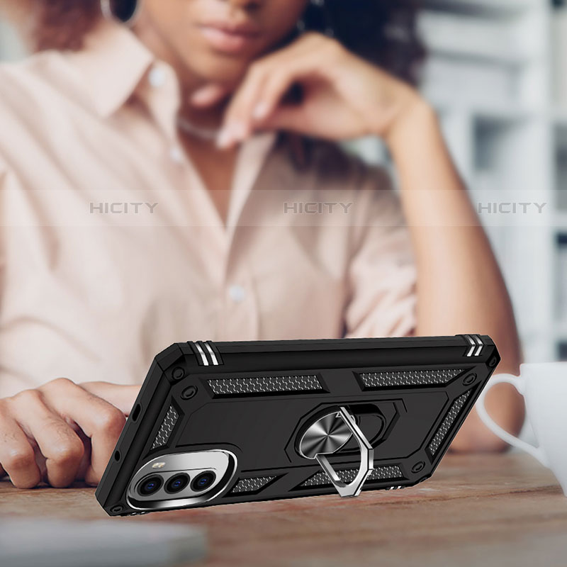 Custodia Silicone e Plastica Opaca Cover con Magnetico Anello Supporto S01 per Motorola Moto Edge (2022) 5G