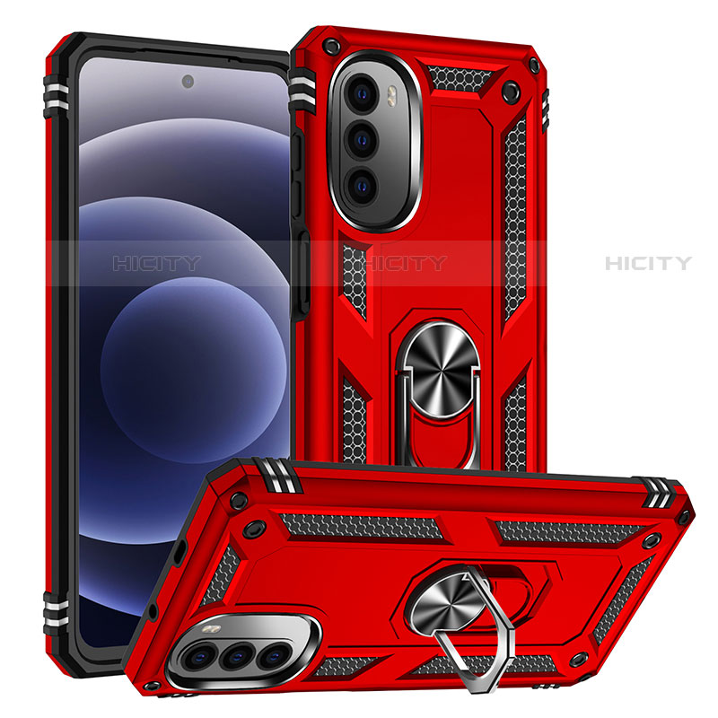 Custodia Silicone e Plastica Opaca Cover con Magnetico Anello Supporto S01 per Motorola Moto Edge (2022) 5G Rosso