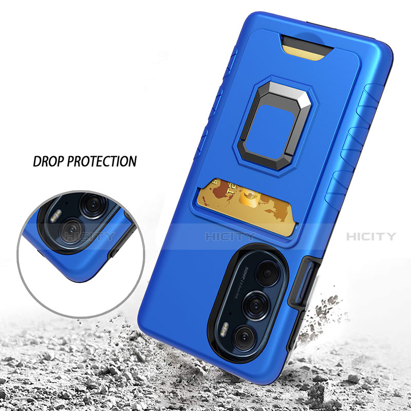 Custodia Silicone e Plastica Opaca Cover con Magnetico Anello Supporto S01 per Motorola Moto Edge 30 Pro 5G