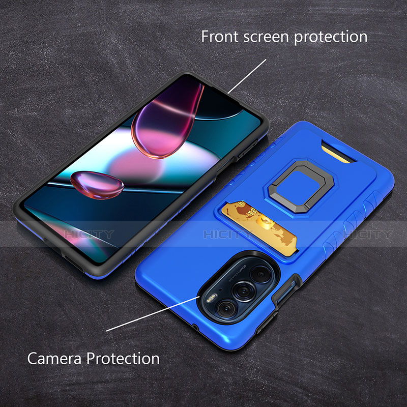 Custodia Silicone e Plastica Opaca Cover con Magnetico Anello Supporto S01 per Motorola Moto Edge 30 Pro 5G