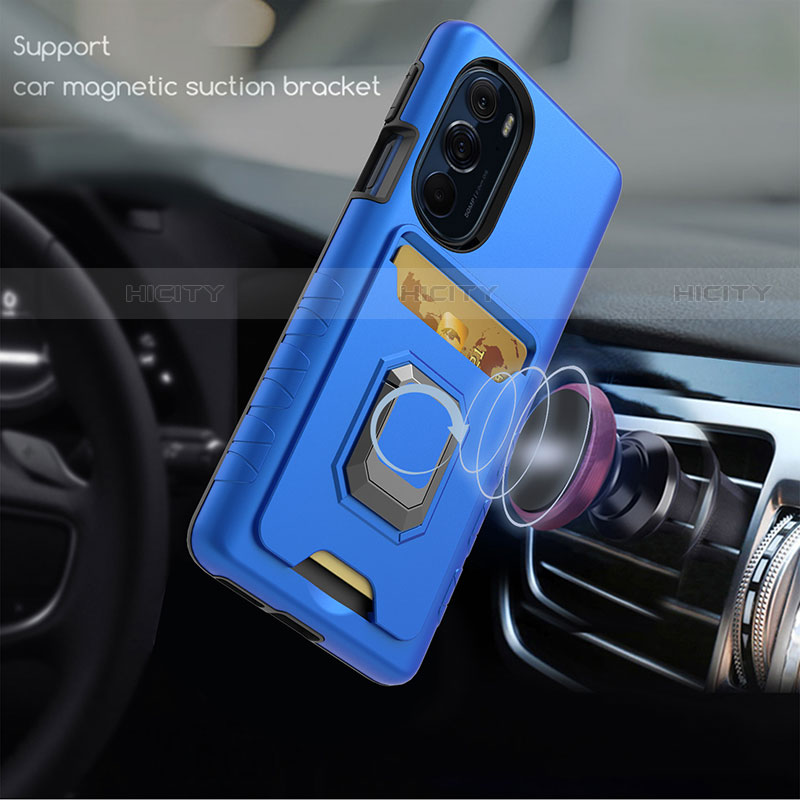 Custodia Silicone e Plastica Opaca Cover con Magnetico Anello Supporto S01 per Motorola Moto Edge X30 5G