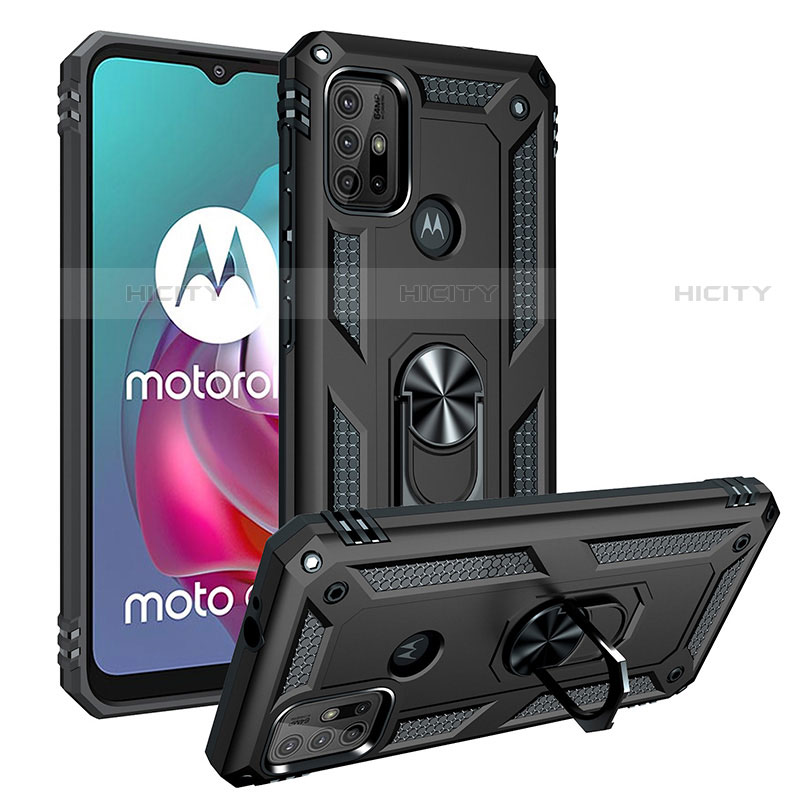 Custodia Silicone e Plastica Opaca Cover con Magnetico Anello Supporto S01 per Motorola Moto G10