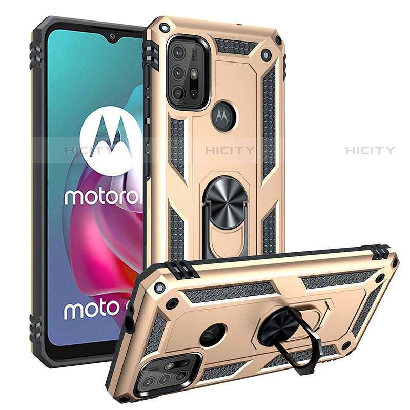 Custodia Silicone e Plastica Opaca Cover con Magnetico Anello Supporto S01 per Motorola Moto G10