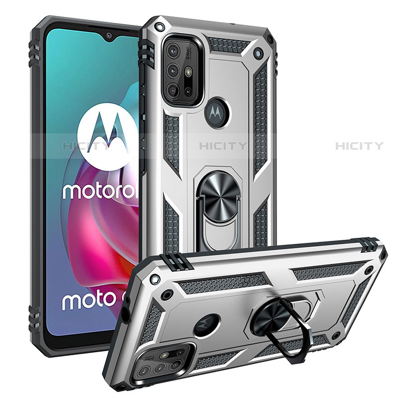 Custodia Silicone e Plastica Opaca Cover con Magnetico Anello Supporto S01 per Motorola Moto G10