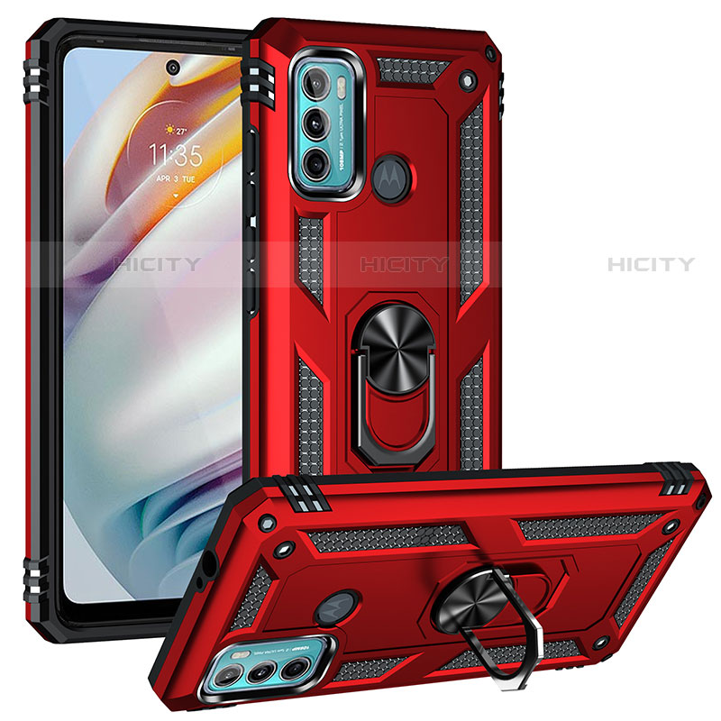 Custodia Silicone e Plastica Opaca Cover con Magnetico Anello Supporto S01 per Motorola Moto G60