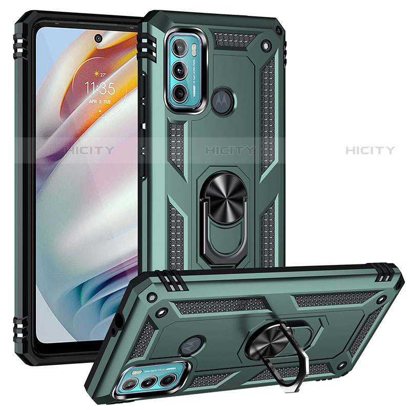 Custodia Silicone e Plastica Opaca Cover con Magnetico Anello Supporto S01 per Motorola Moto G60