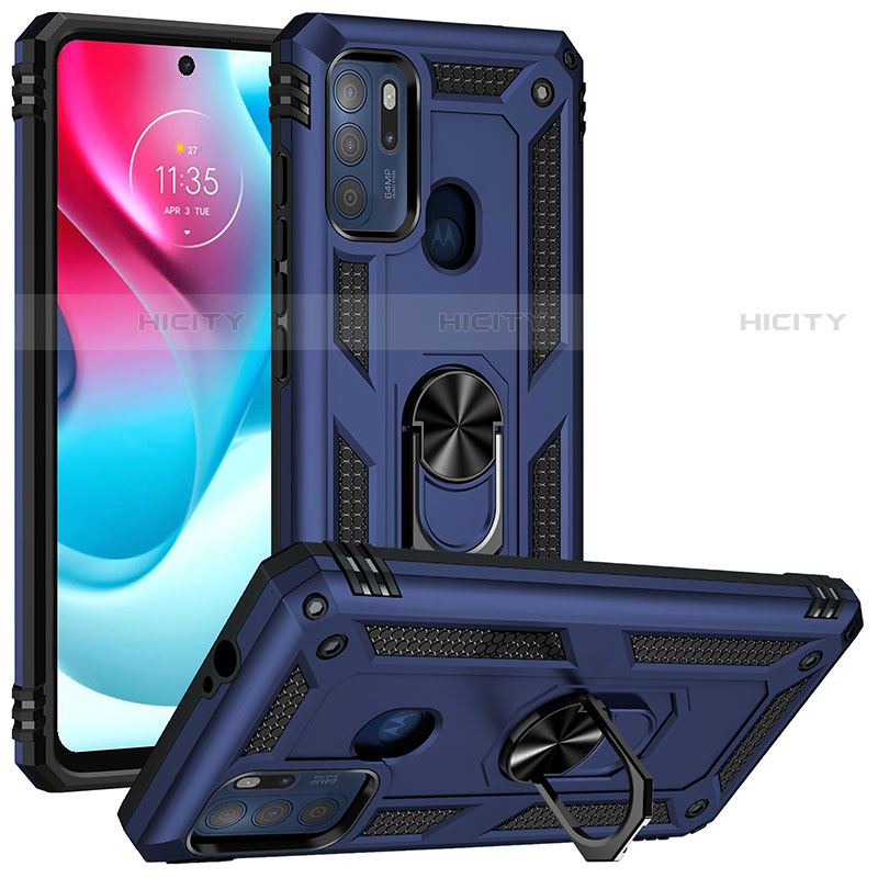 Custodia Silicone e Plastica Opaca Cover con Magnetico Anello Supporto S01 per Motorola Moto G60s