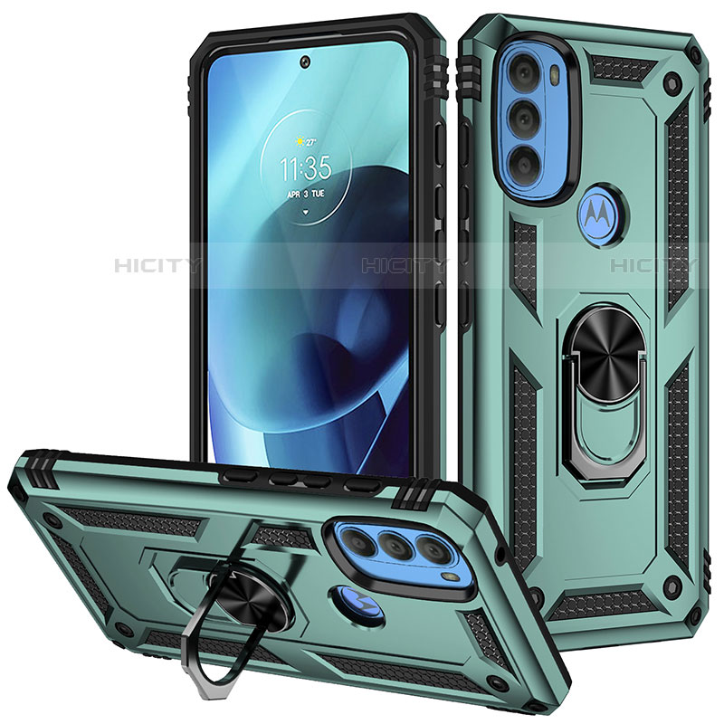 Custodia Silicone e Plastica Opaca Cover con Magnetico Anello Supporto S01 per Motorola Moto G71 5G