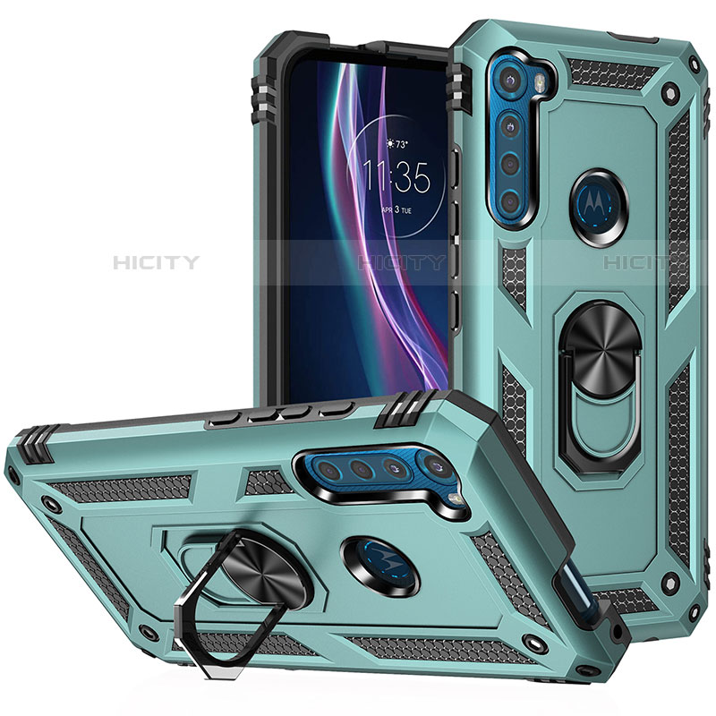 Custodia Silicone e Plastica Opaca Cover con Magnetico Anello Supporto S01 per Motorola Moto One Fusion Plus Verde