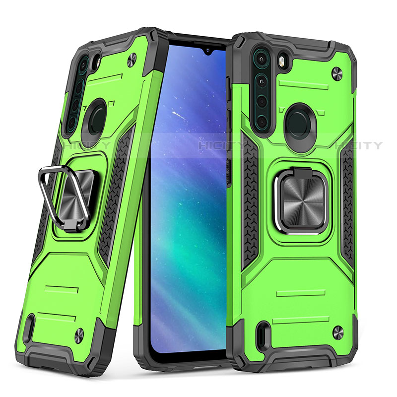 Custodia Silicone e Plastica Opaca Cover con Magnetico Anello Supporto S01 per Motorola Moto One Fusion Verde Pastello