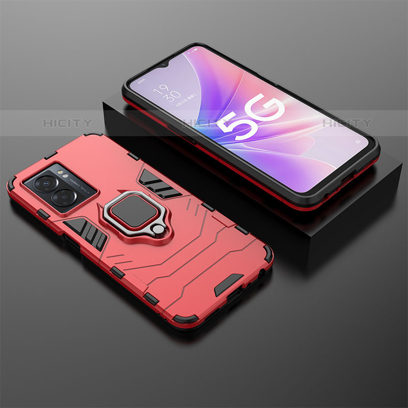 Custodia Silicone e Plastica Opaca Cover con Magnetico Anello Supporto S01 per OnePlus Nord N300 5G Rosso