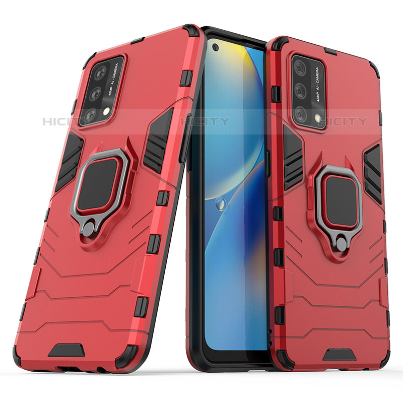 Custodia Silicone e Plastica Opaca Cover con Magnetico Anello Supporto S01 per Oppo A74 4G Rosso