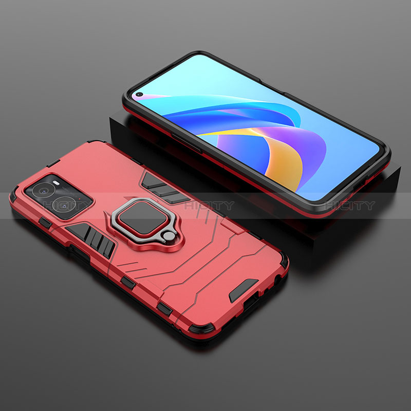 Custodia Silicone e Plastica Opaca Cover con Magnetico Anello Supporto S01 per Oppo A76 Rosso