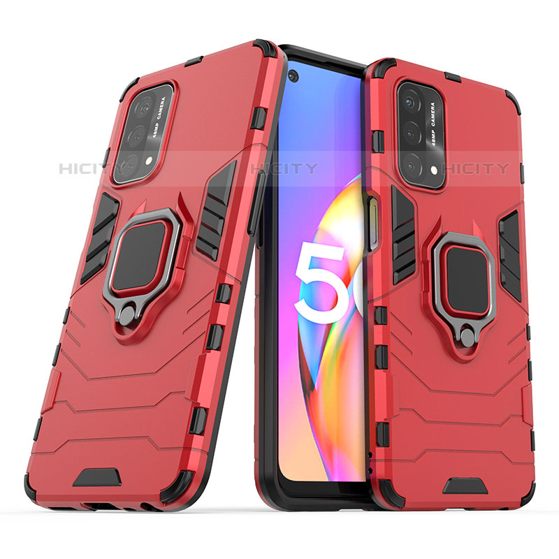 Custodia Silicone e Plastica Opaca Cover con Magnetico Anello Supporto S01 per Oppo A93 5G Rosso