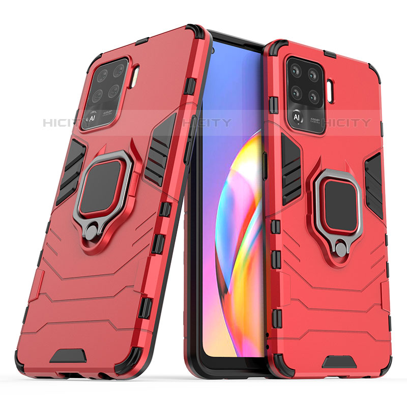 Custodia Silicone e Plastica Opaca Cover con Magnetico Anello Supporto S01 per Oppo A94 4G Rosso