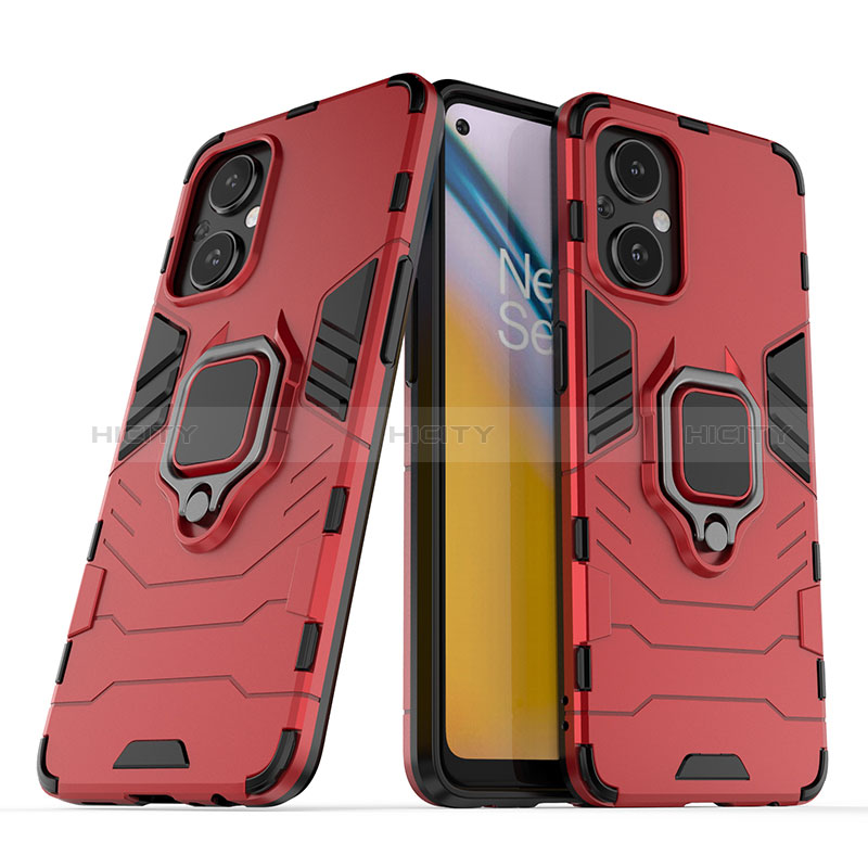 Custodia Silicone e Plastica Opaca Cover con Magnetico Anello Supporto S01 per Oppo A96 5G Rosso