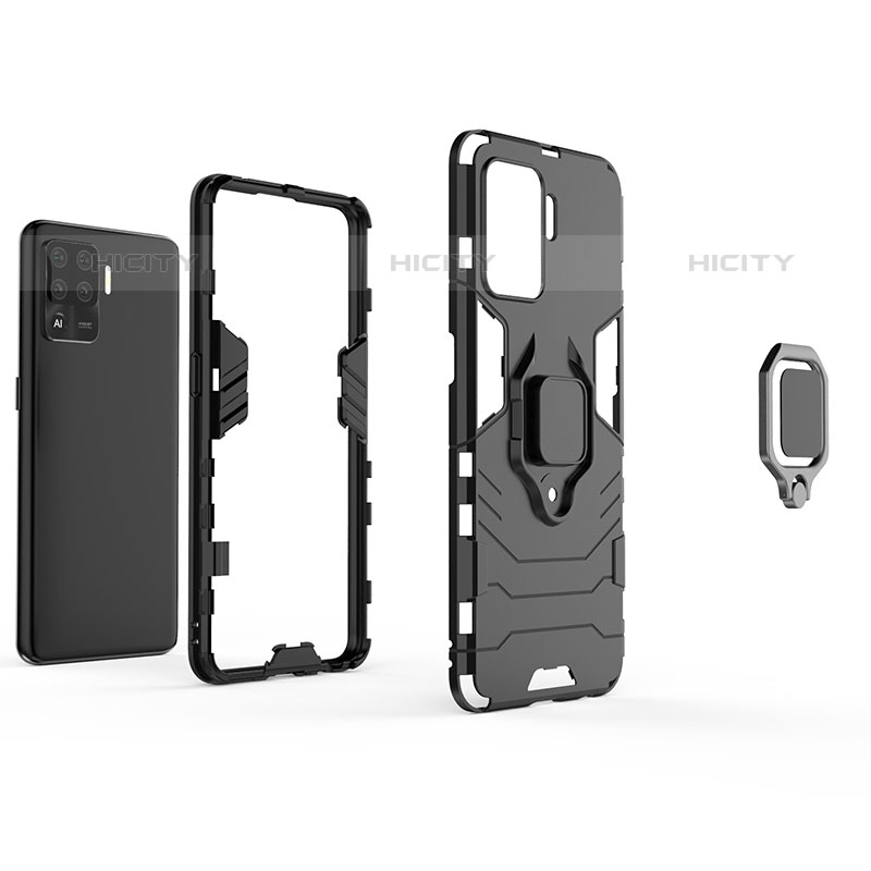 Custodia Silicone e Plastica Opaca Cover con Magnetico Anello Supporto S01 per Oppo F19 Pro