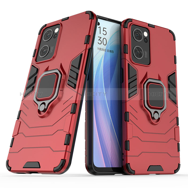 Custodia Silicone e Plastica Opaca Cover con Magnetico Anello Supporto S01 per Oppo Find X5 Lite 5G Rosso