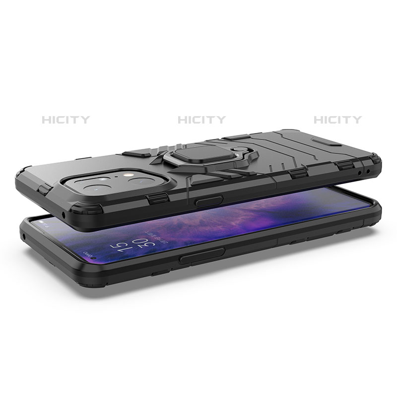 Custodia Silicone e Plastica Opaca Cover con Magnetico Anello Supporto S01 per Oppo Find X5 Pro 5G