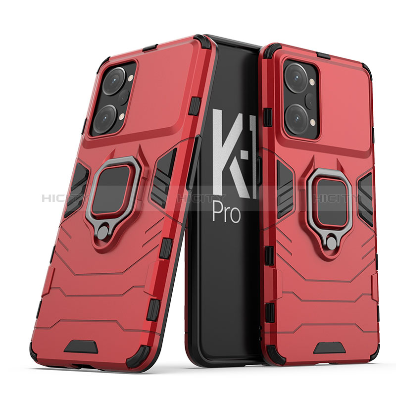 Custodia Silicone e Plastica Opaca Cover con Magnetico Anello Supporto S01 per Oppo K10 Pro 5G Rosso