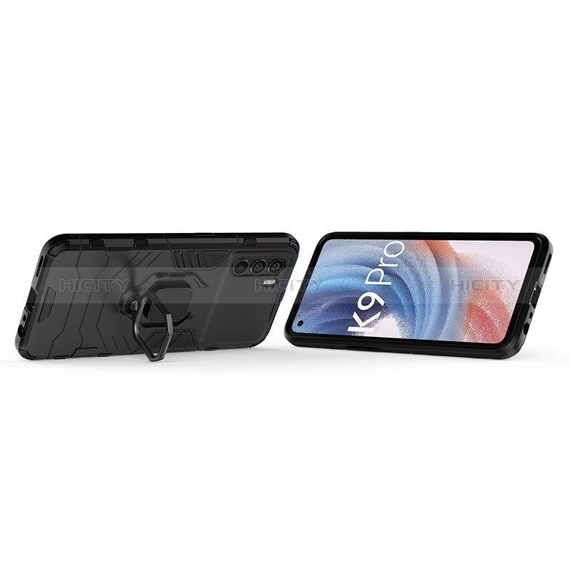 Custodia Silicone e Plastica Opaca Cover con Magnetico Anello Supporto S01 per Oppo K9 Pro 5G