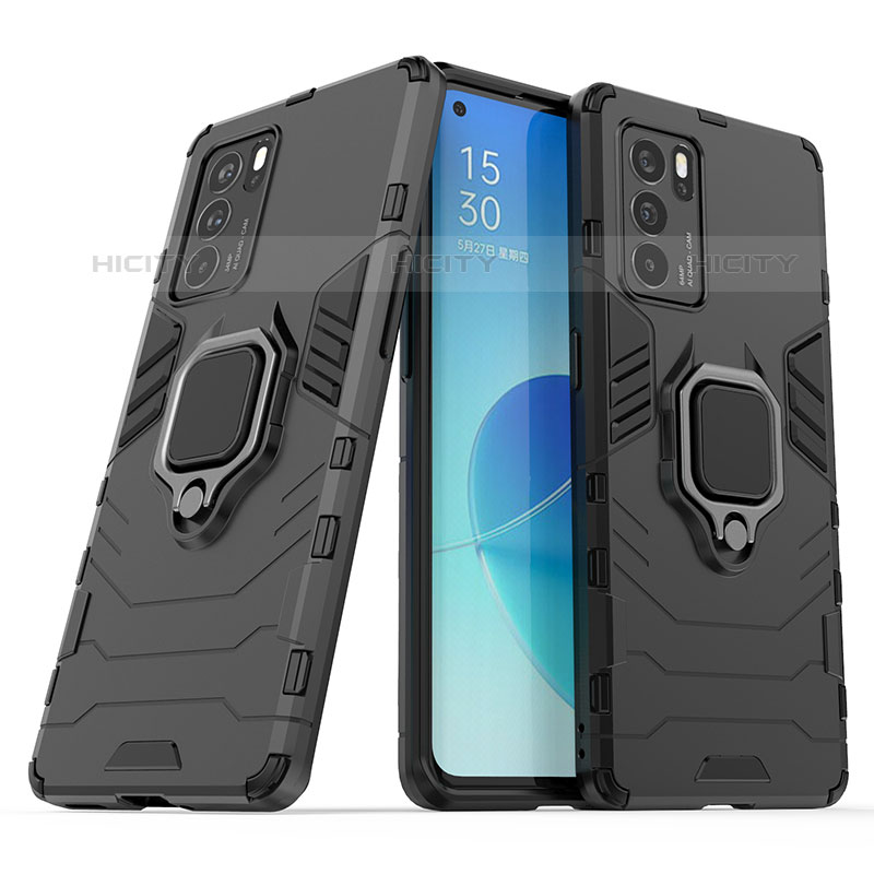 Custodia Silicone e Plastica Opaca Cover con Magnetico Anello Supporto S01 per Oppo Reno6 Pro 5G India