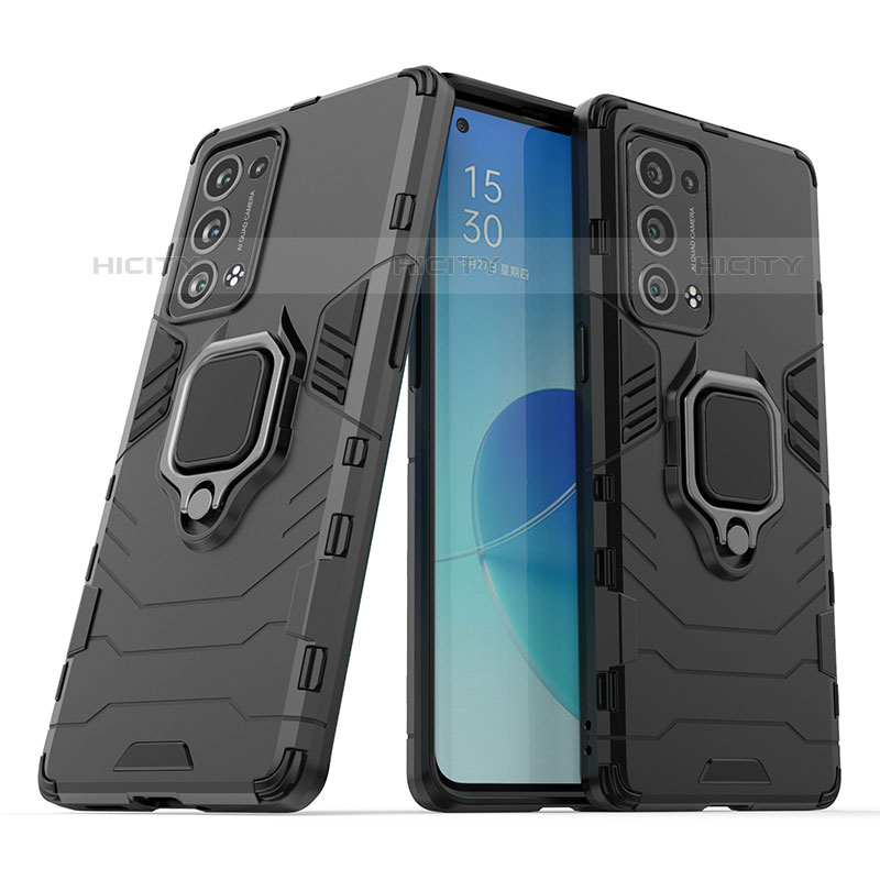 Custodia Silicone e Plastica Opaca Cover con Magnetico Anello Supporto S01 per Oppo Reno6 Pro+ Plus 5G