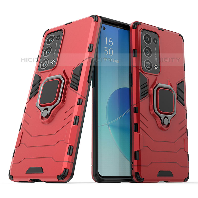 Custodia Silicone e Plastica Opaca Cover con Magnetico Anello Supporto S01 per Oppo Reno6 Pro+ Plus 5G