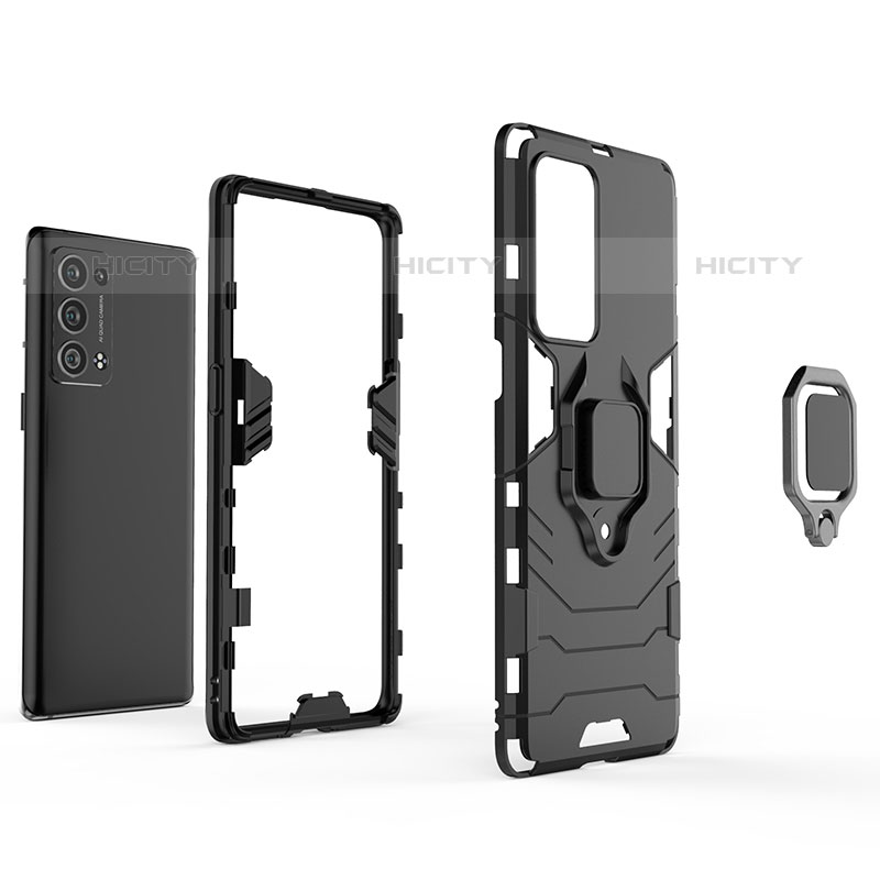 Custodia Silicone e Plastica Opaca Cover con Magnetico Anello Supporto S01 per Oppo Reno6 Pro+ Plus 5G