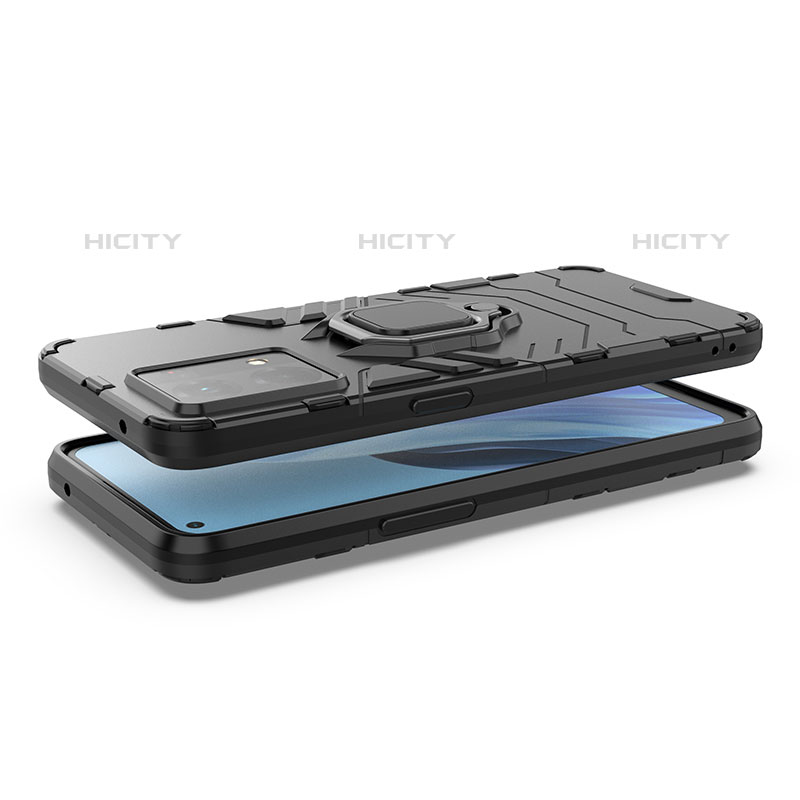 Custodia Silicone e Plastica Opaca Cover con Magnetico Anello Supporto S01 per Oppo Reno7 4G