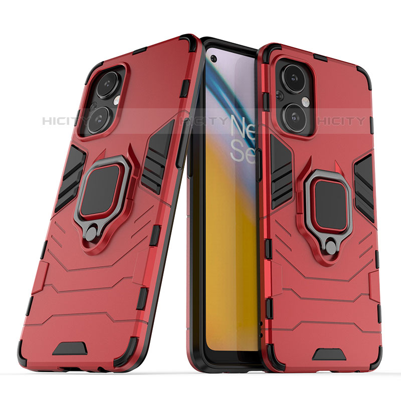 Custodia Silicone e Plastica Opaca Cover con Magnetico Anello Supporto S01 per Oppo Reno7 Lite 5G Rosso