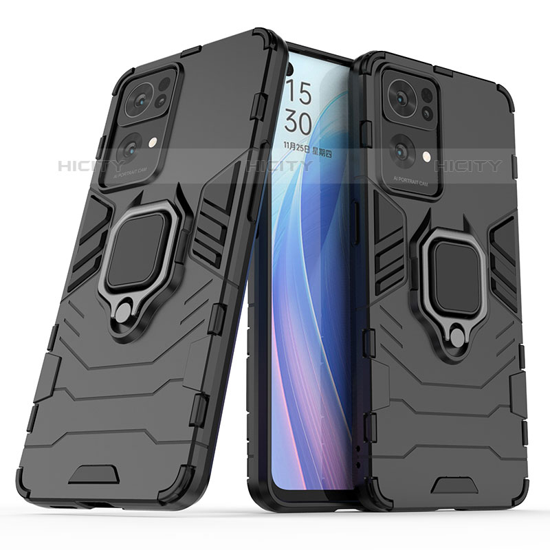 Custodia Silicone e Plastica Opaca Cover con Magnetico Anello Supporto S01 per Oppo Reno7 Pro 5G