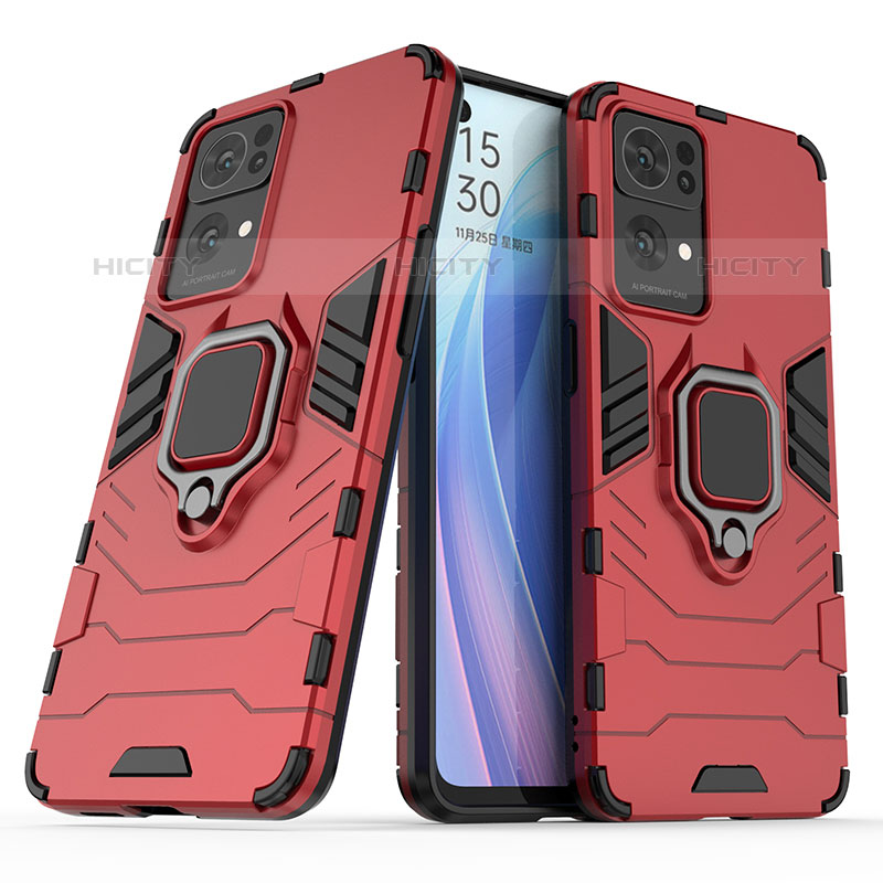 Custodia Silicone e Plastica Opaca Cover con Magnetico Anello Supporto S01 per Oppo Reno7 Pro 5G Rosso