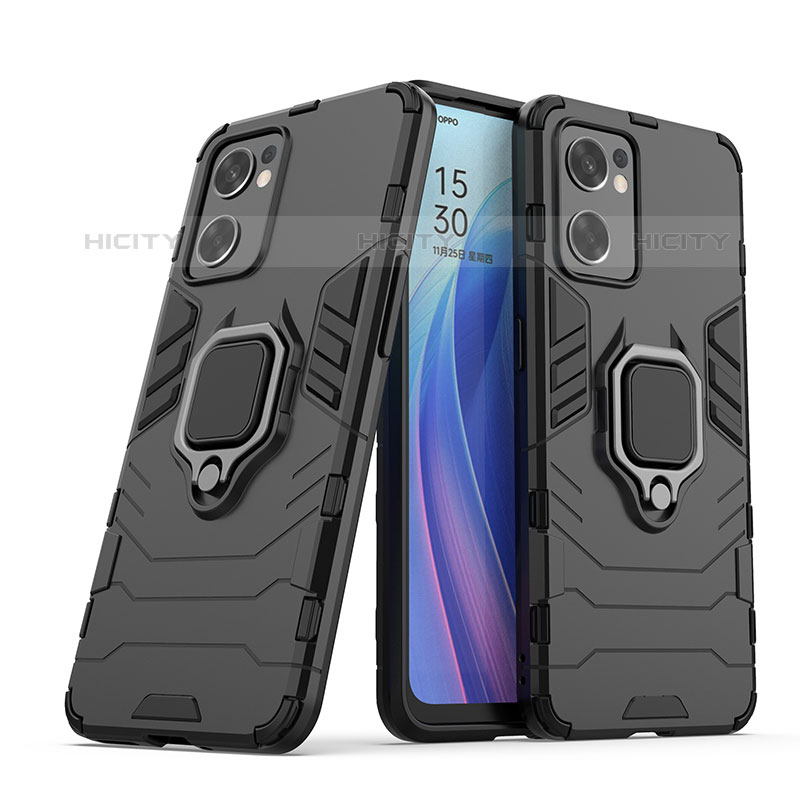 Custodia Silicone e Plastica Opaca Cover con Magnetico Anello Supporto S01 per Oppo Reno7 SE 5G Nero