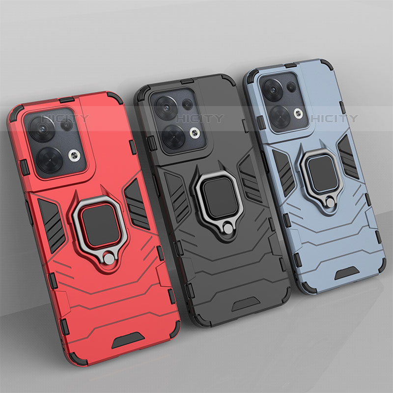 Custodia Silicone e Plastica Opaca Cover con Magnetico Anello Supporto S01 per Oppo Reno8 5G