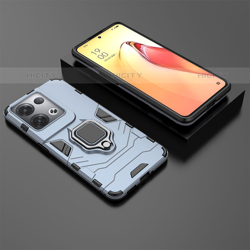 Custodia Silicone e Plastica Opaca Cover con Magnetico Anello Supporto S01 per Oppo Reno8 Pro 5G Blu