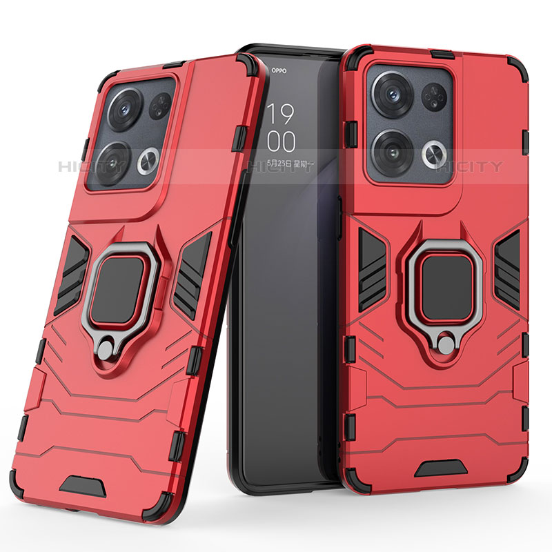 Custodia Silicone e Plastica Opaca Cover con Magnetico Anello Supporto S01 per Oppo Reno9 5G Rosso