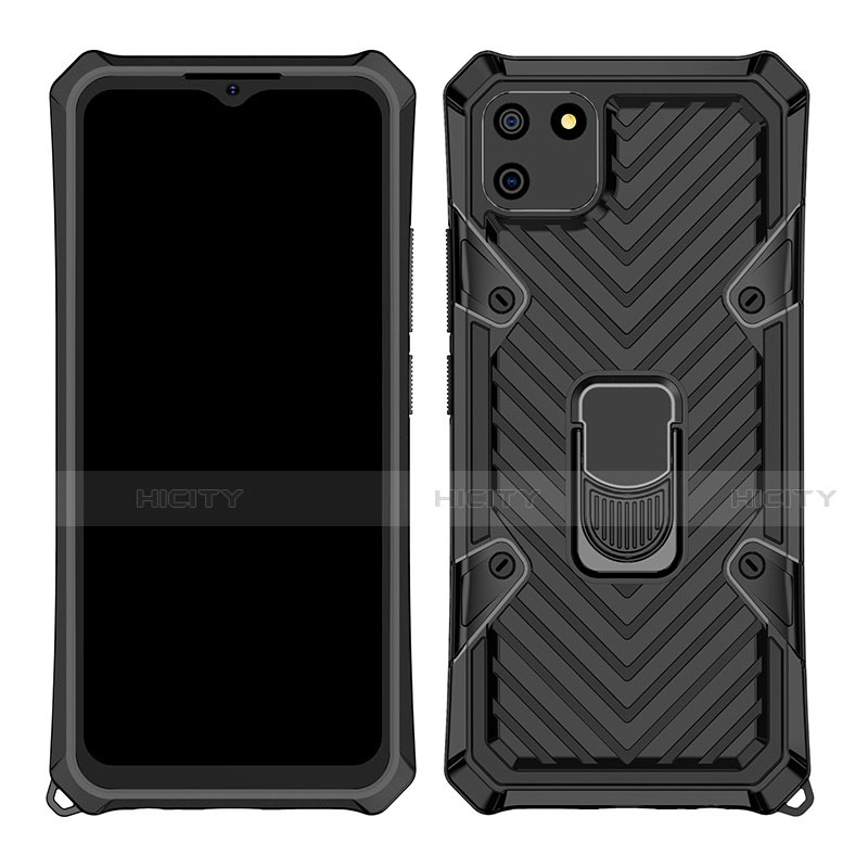 Custodia Silicone e Plastica Opaca Cover con Magnetico Anello Supporto S01 per Realme C11 Nero