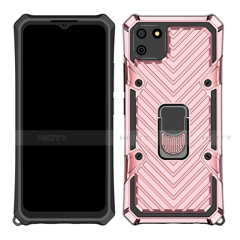 Custodia Silicone e Plastica Opaca Cover con Magnetico Anello Supporto S01 per Realme C11 Oro Rosa