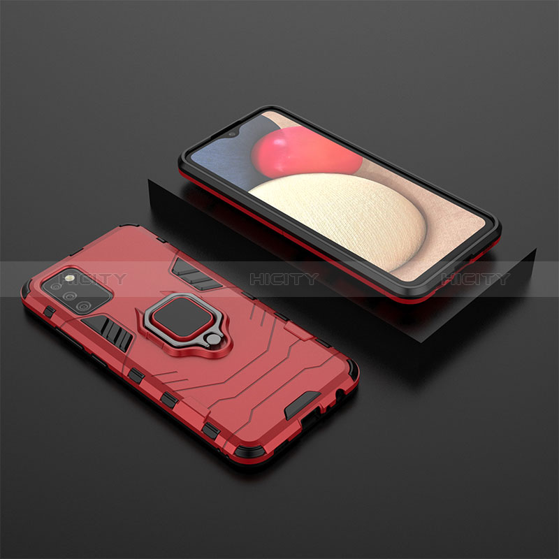 Custodia Silicone e Plastica Opaca Cover con Magnetico Anello Supporto S01 per Samsung Galaxy A02s Rosso