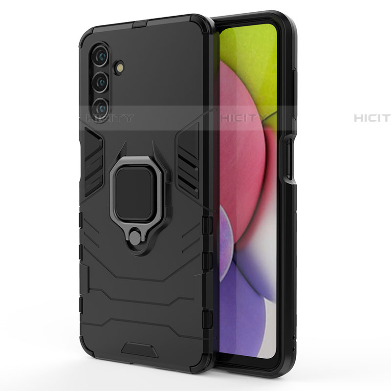 Custodia Silicone e Plastica Opaca Cover con Magnetico Anello Supporto S01 per Samsung Galaxy A04s Nero