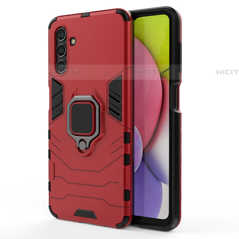 Custodia Silicone e Plastica Opaca Cover con Magnetico Anello Supporto S01 per Samsung Galaxy A04s Rosso