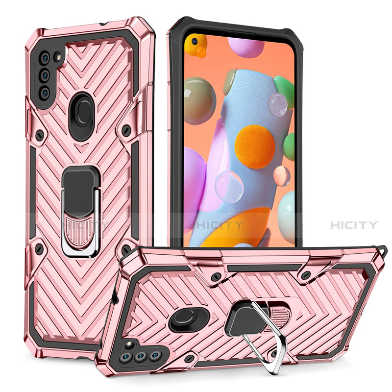 Custodia Silicone e Plastica Opaca Cover con Magnetico Anello Supporto S01 per Samsung Galaxy A11