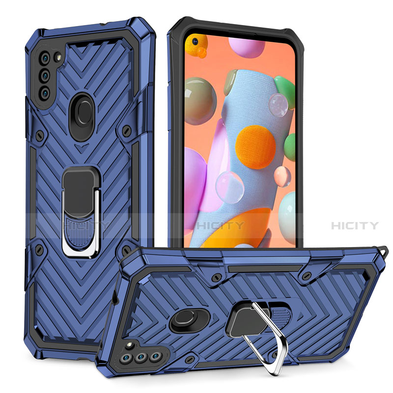 Custodia Silicone e Plastica Opaca Cover con Magnetico Anello Supporto S01 per Samsung Galaxy A11