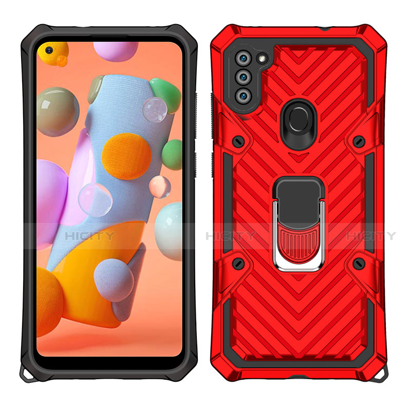 Custodia Silicone e Plastica Opaca Cover con Magnetico Anello Supporto S01 per Samsung Galaxy A11 Rosso