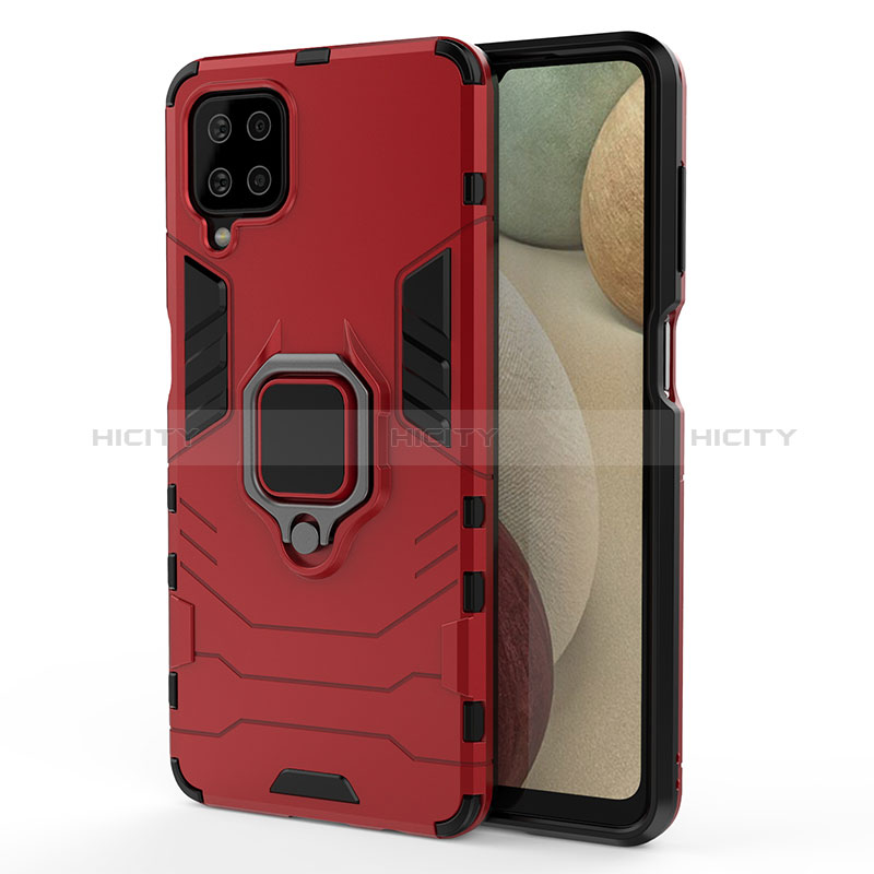 Custodia Silicone e Plastica Opaca Cover con Magnetico Anello Supporto S01 per Samsung Galaxy A12 5G Rosso