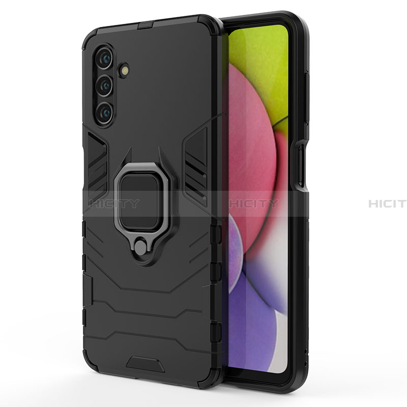 Custodia Silicone e Plastica Opaca Cover con Magnetico Anello Supporto S01 per Samsung Galaxy A13 5G Nero