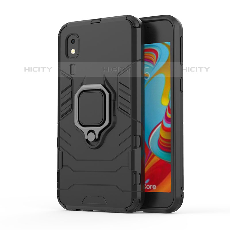 Custodia Silicone e Plastica Opaca Cover con Magnetico Anello Supporto S01 per Samsung Galaxy A2 Core A260F A260G Nero