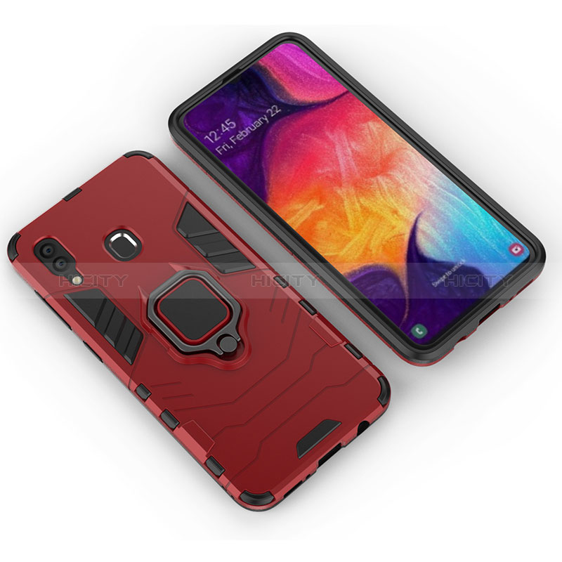 Custodia Silicone e Plastica Opaca Cover con Magnetico Anello Supporto S01 per Samsung Galaxy A20