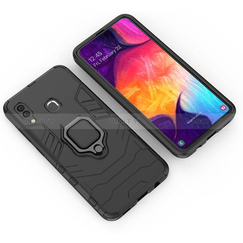 Custodia Silicone e Plastica Opaca Cover con Magnetico Anello Supporto S01 per Samsung Galaxy A20 Nero